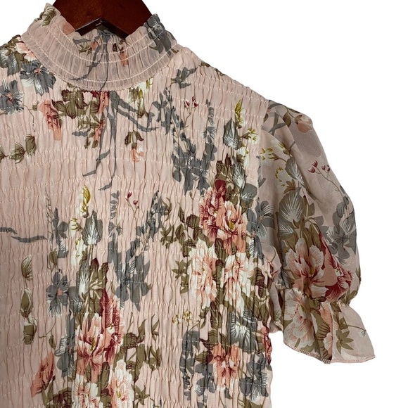 Hello Molly Floral Print Smocked High Neck Bodycon Pink Midi Dress 4 Small - Picture 8 of 15